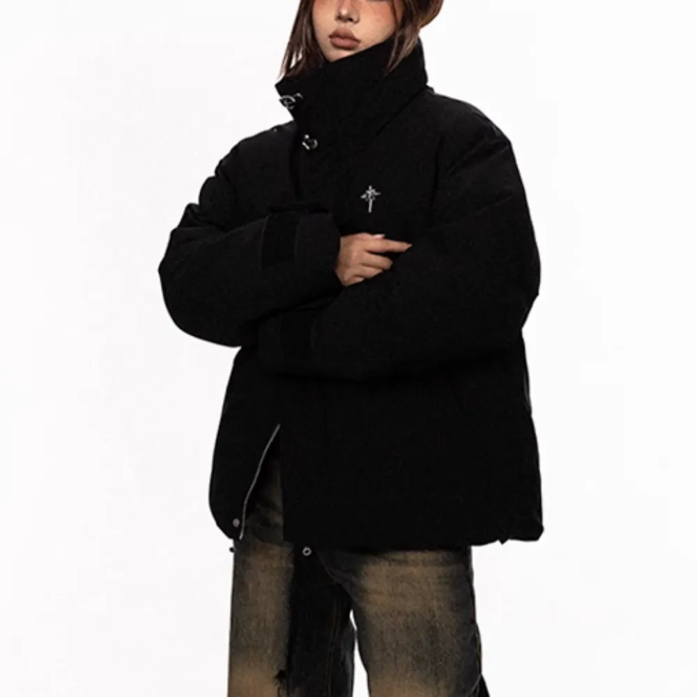 Women's Vintage Metal Button Stand Collar Coat
