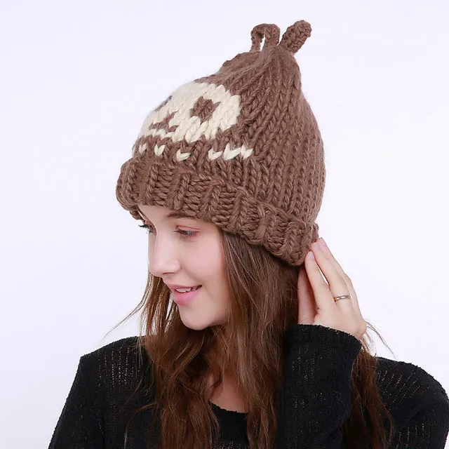 Women's Warm Skull Crochet Wool Knit Beanie