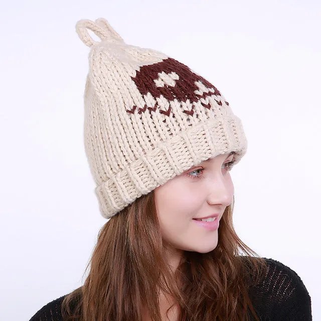 Women's Warm Skull Crochet Wool Knit Beanie