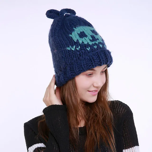 Women's Warm Skull Crochet Wool Knit Beanie