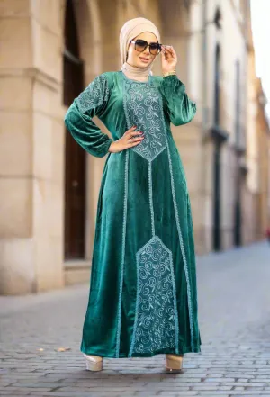 Women's winter abaya with striped velvet