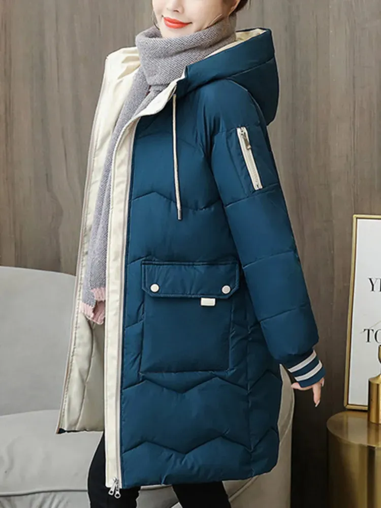 Women's Winter Jacket Long Down Padded Coat Thick Warm Hooded 3/4 Length Oversized Jacket