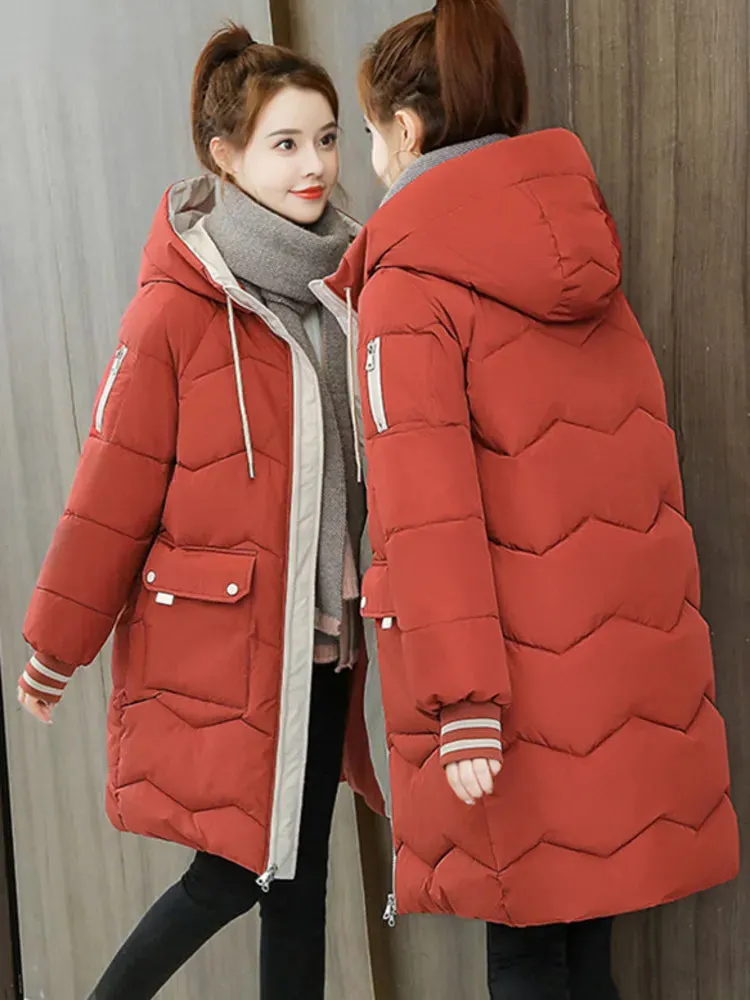 Women's Winter Jacket Long Down Padded Coat Thick Warm Hooded 3/4 Length Oversized Jacket