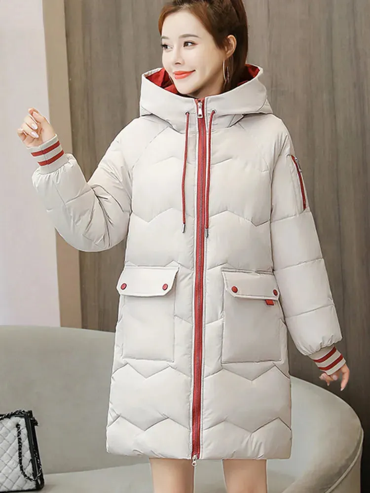 Women's Winter Jacket Long Down Padded Coat Thick Warm Hooded 3/4 Length Oversized Jacket
