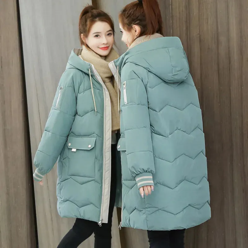 Women's Winter Jacket Long Down Padded Coat Thick Warm Hooded 3/4 Length Oversized Jacket