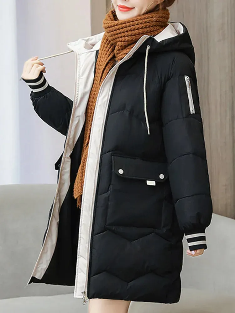Women's Winter Jacket Long Down Padded Coat Thick Warm Hooded 3/4 Length Oversized Jacket