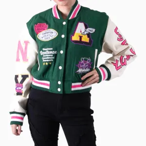 Women's Wool Crop Varsity Jacket With Patch