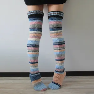 Women's Wool Knee Socks & Leg Warmers – Cozy Striped Knit for Y2K & Cosplay Styles