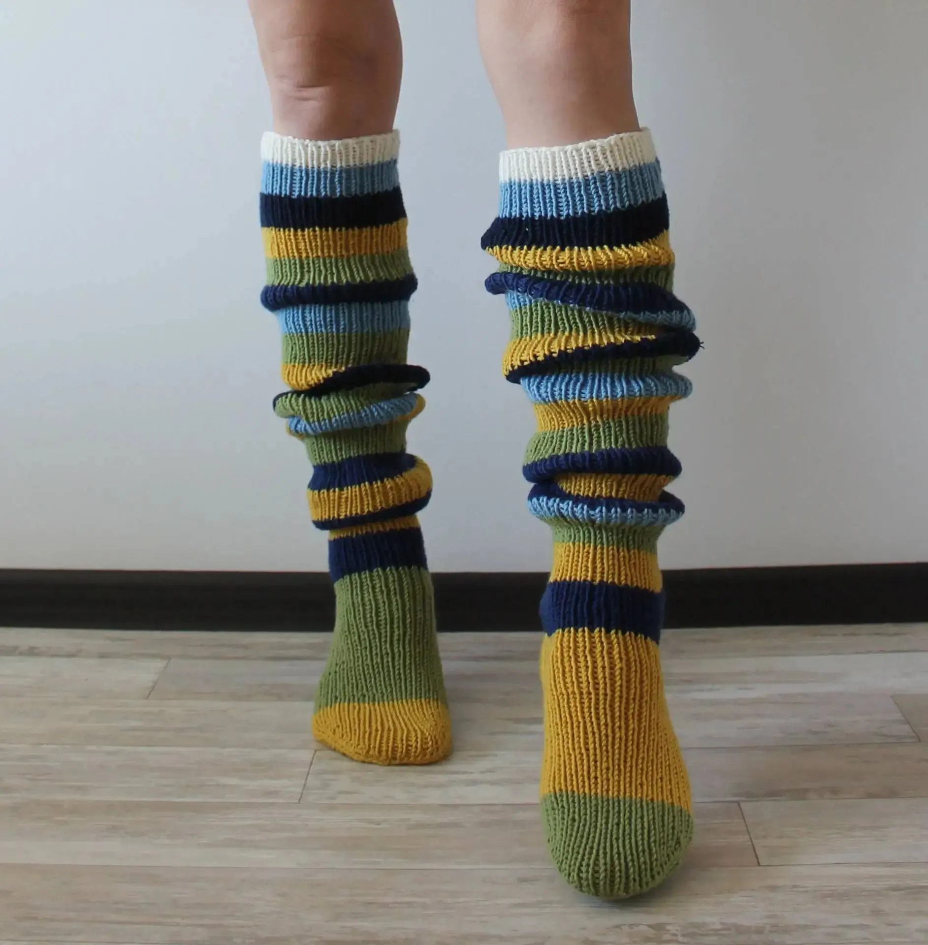 Women's Wool Knee Socks & Leg Warmers – Cozy Striped Knit for Y2K & Cosplay Styles