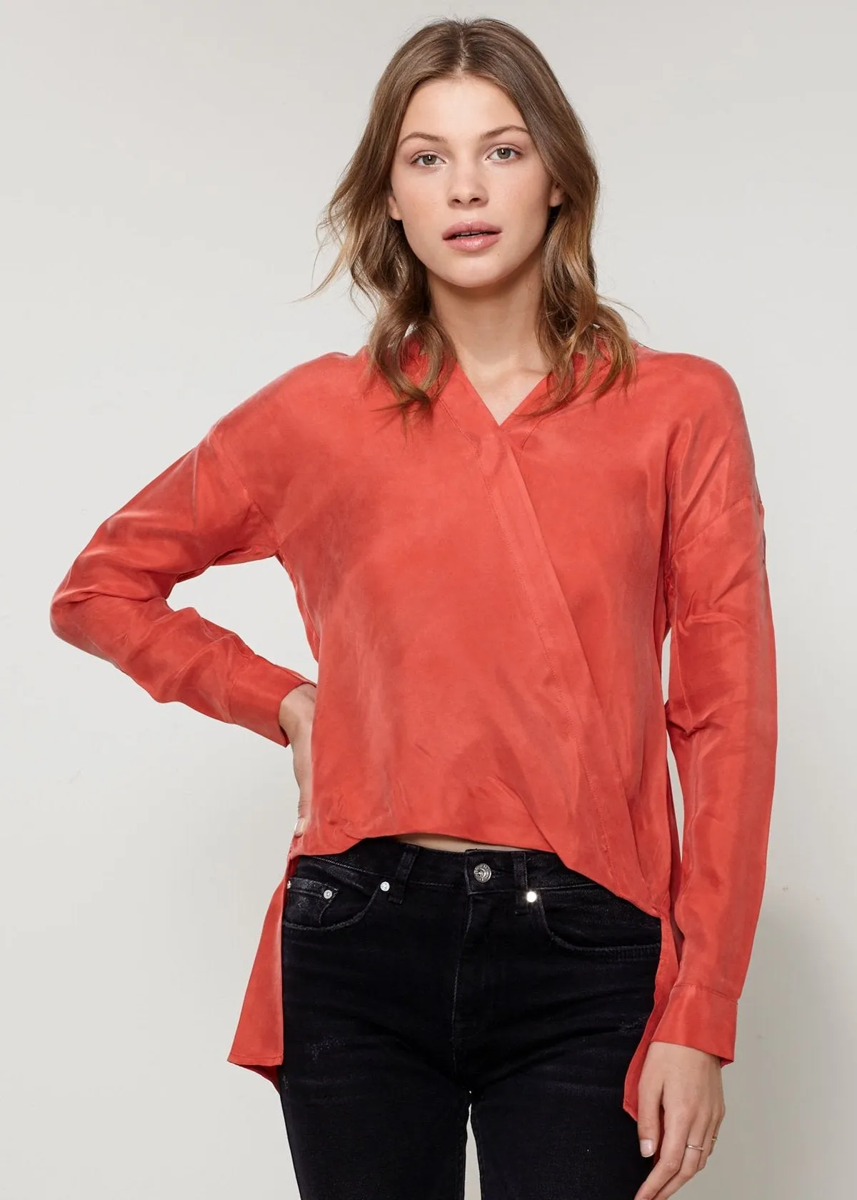 Women's Wrapped High Low Hem Blouse Top