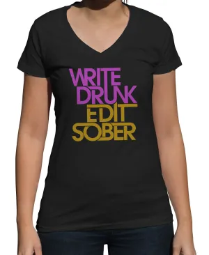 Women's Write Drunk Edit Sober Vneck T-Shirt