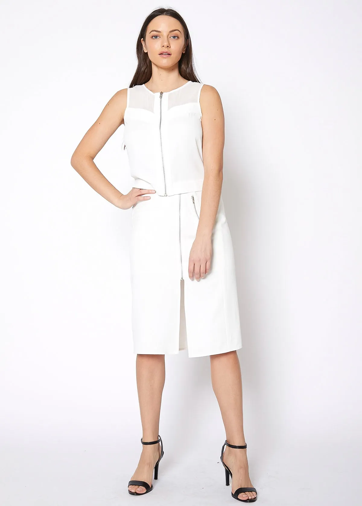 Women's Zip Up Slit Hem Midi Skirt