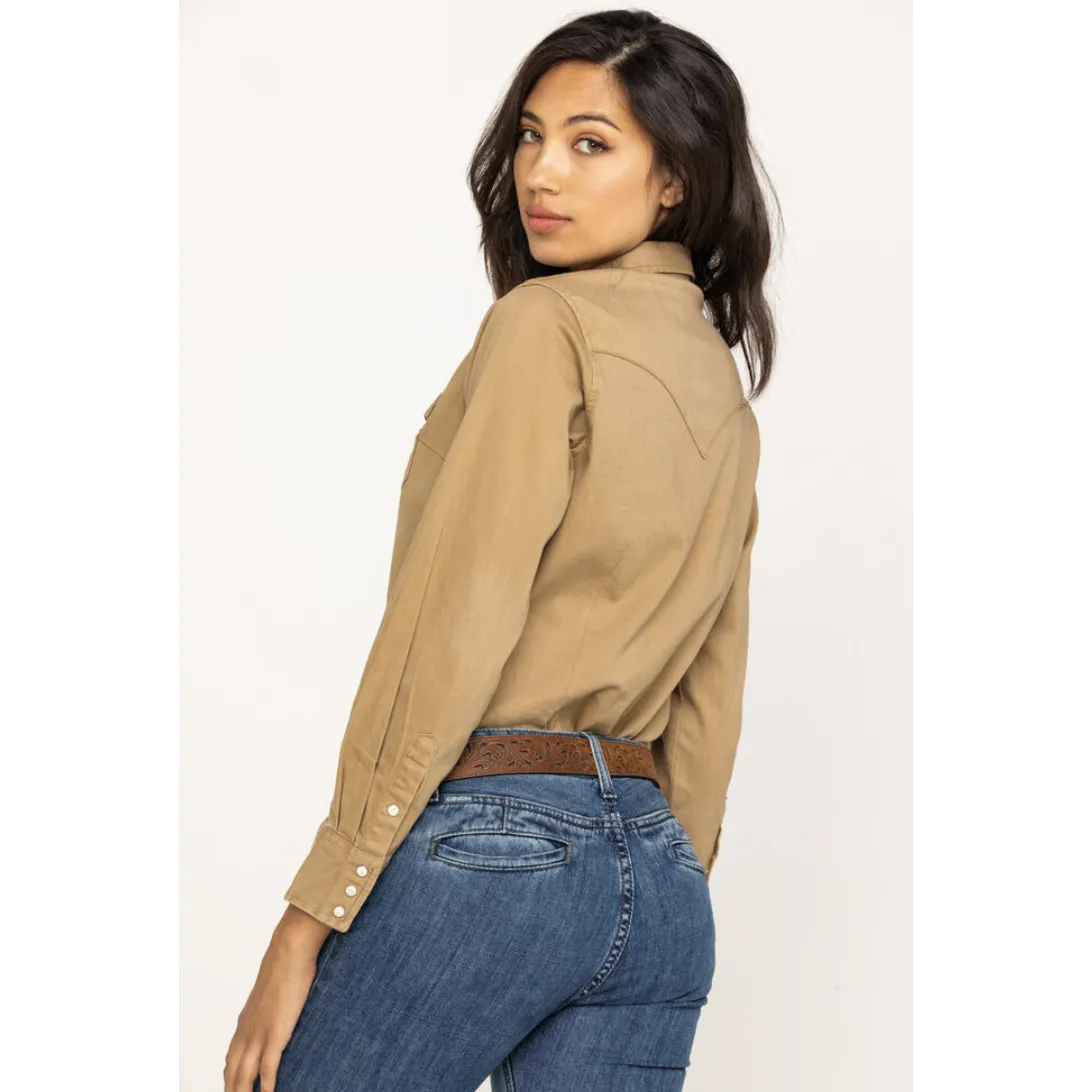 Wrangler® Long Sleeve One Point Front & Back Yokes Solid Top - Tan