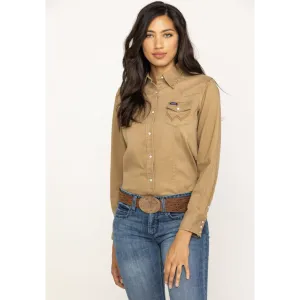 Wrangler® Long Sleeve One Point Front & Back Yokes Solid Top - Tan