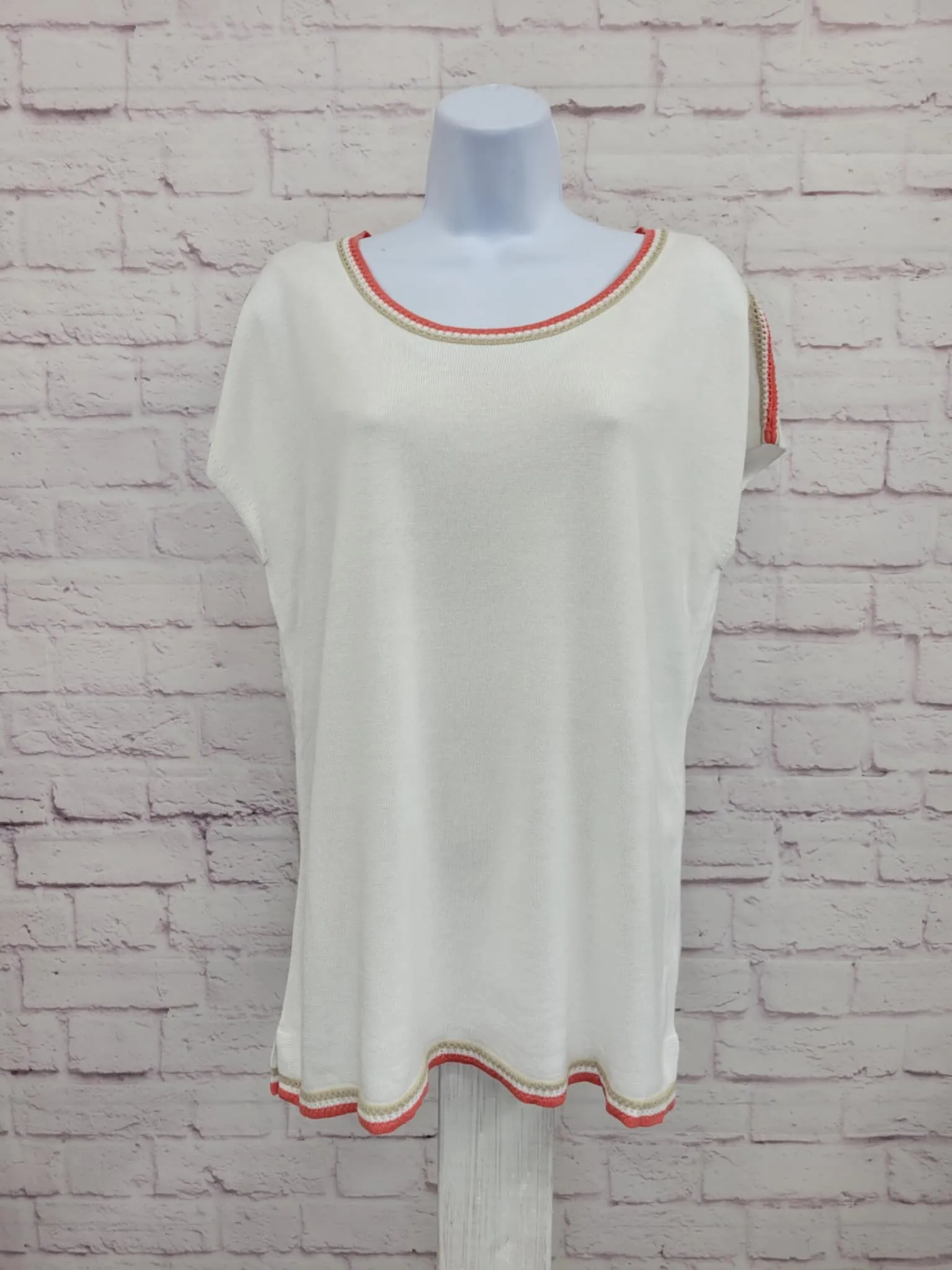 XXSMALL WHITE A648157 Belle by Kim Gravel Pop Color Crochet Trim Sweater