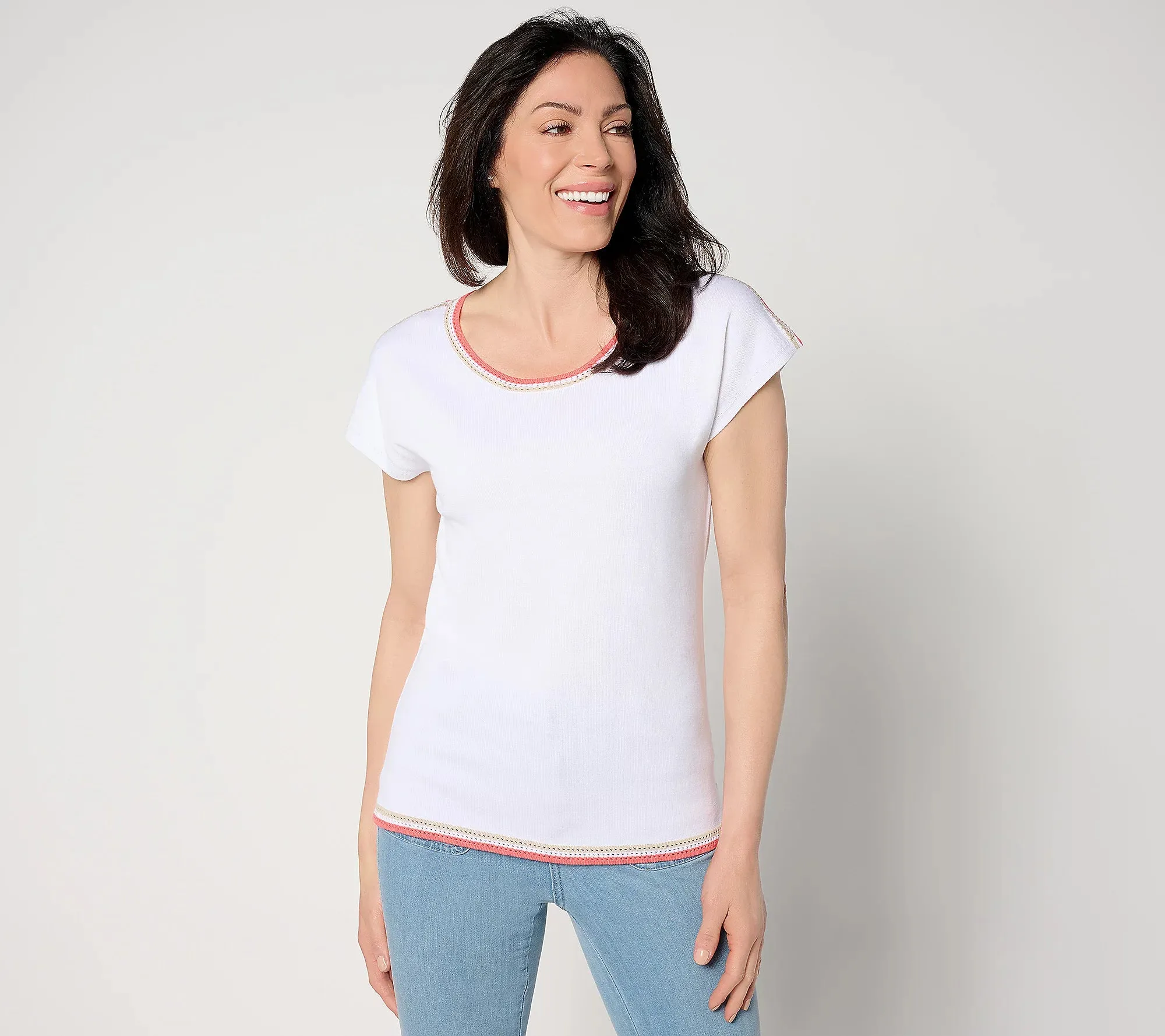 XXSMALL WHITE A648157 Belle by Kim Gravel Pop Color Crochet Trim Sweater