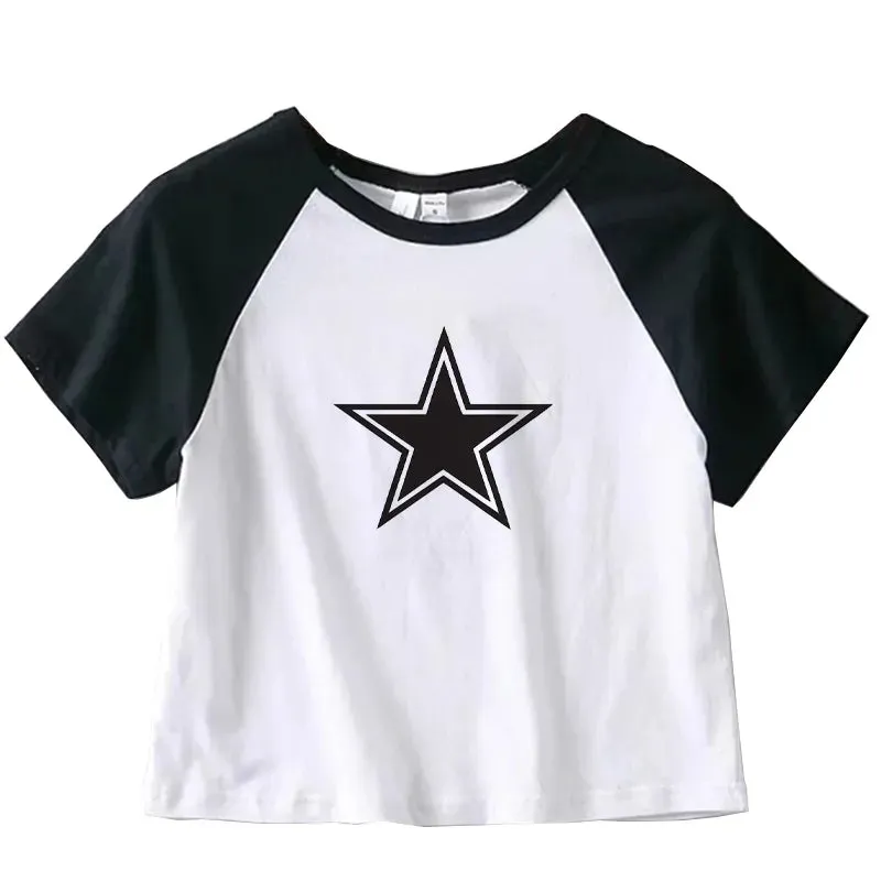 Y2K Star Tees for Women Retro Fashion Short Sleeve Crop Top Sexy Aesthetic Short T-Shirt Tops Navel