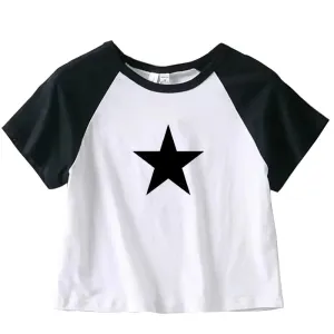 Y2K Star Tees for Women Retro Fashion Short Sleeve Crop Top Sexy Aesthetic Short T-Shirt Tops Navel