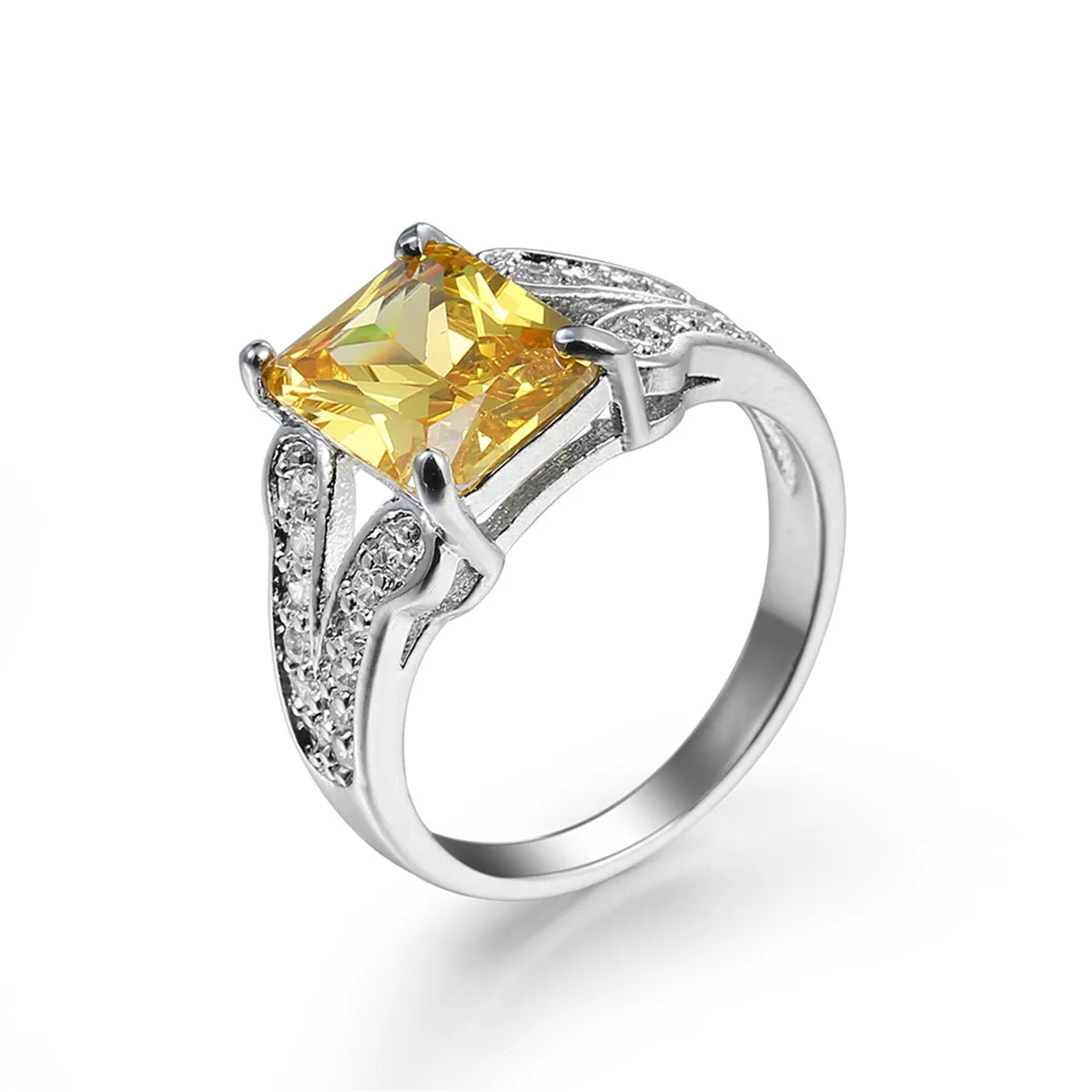 Yellow Crystal & Cubic Zirconia Princess-Cut Ring