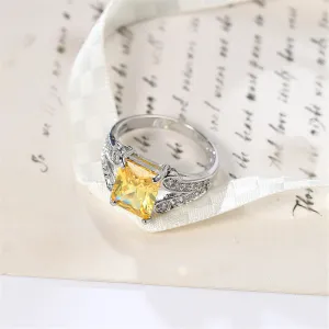 Yellow Crystal & Cubic Zirconia Princess-Cut Ring