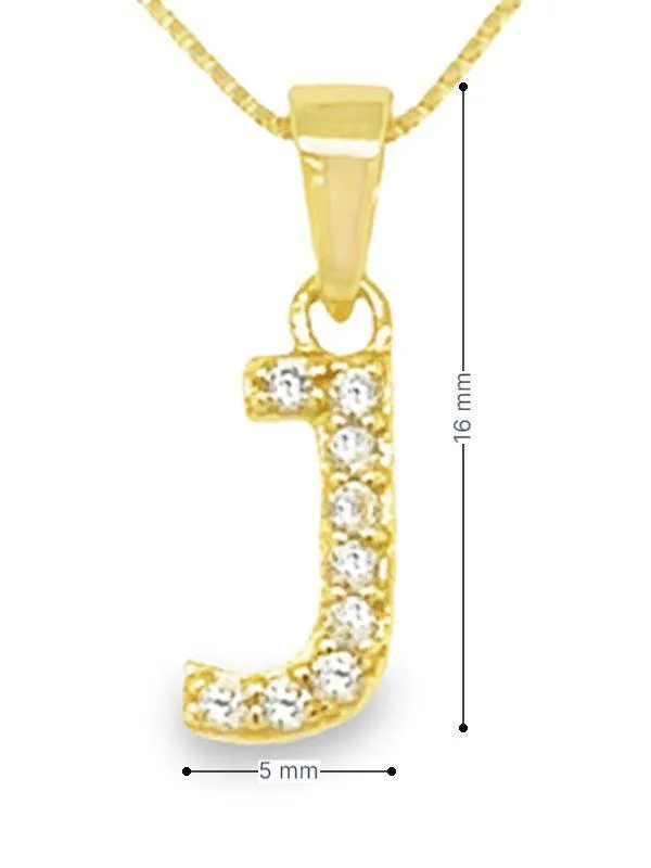 Yellow Gold Plated Sterling Silver CZ Letter J Pendant