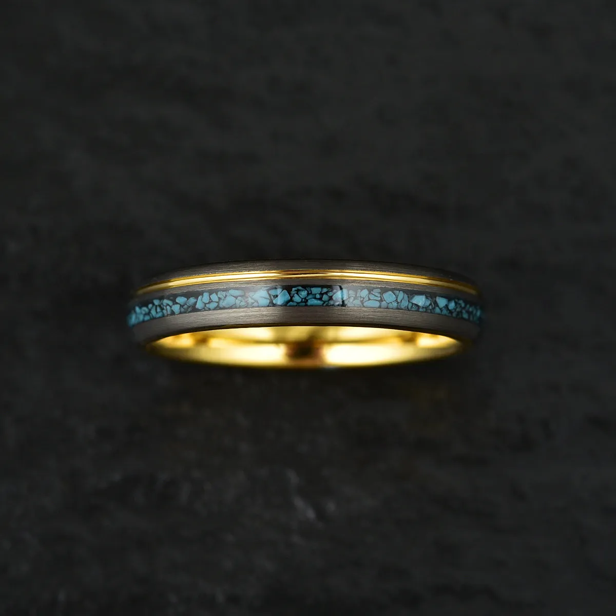 Yellow Tungsten Crushed Turquoise Women's Wedding Band 4MM