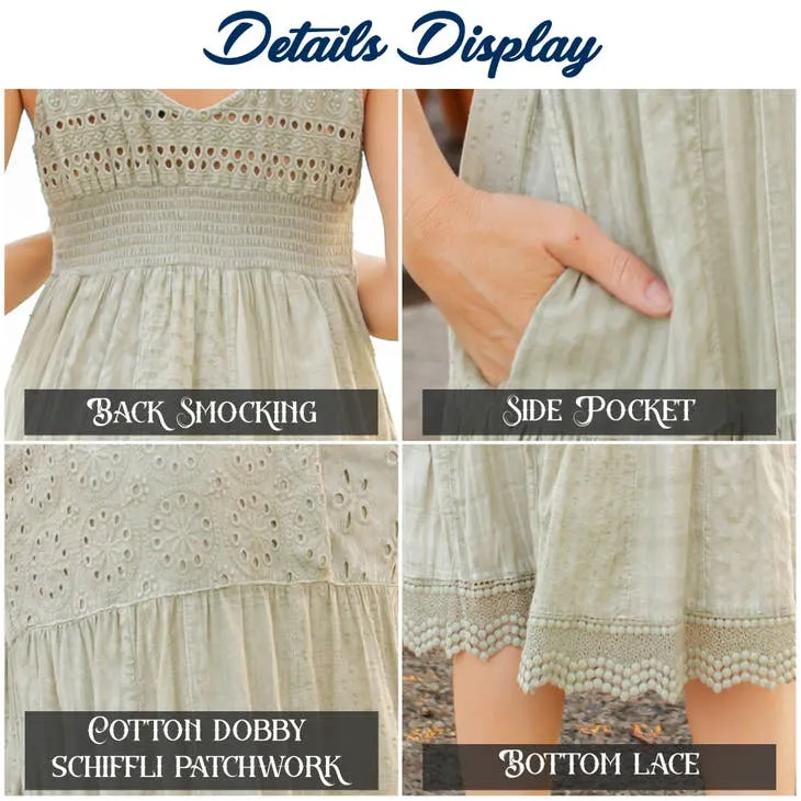 Young Threads Sage Mixed Fabric Patchwork Dress With Lace Trim. Fall Clearance!