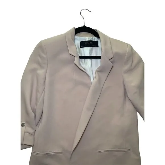 Zara Women's Beige Blazer Medium Tailored Mid-Length Jacket