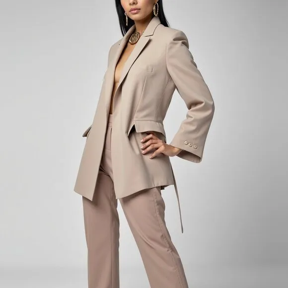 Zara Women's Beige Blazer Medium Tailored Mid-Length Jacket