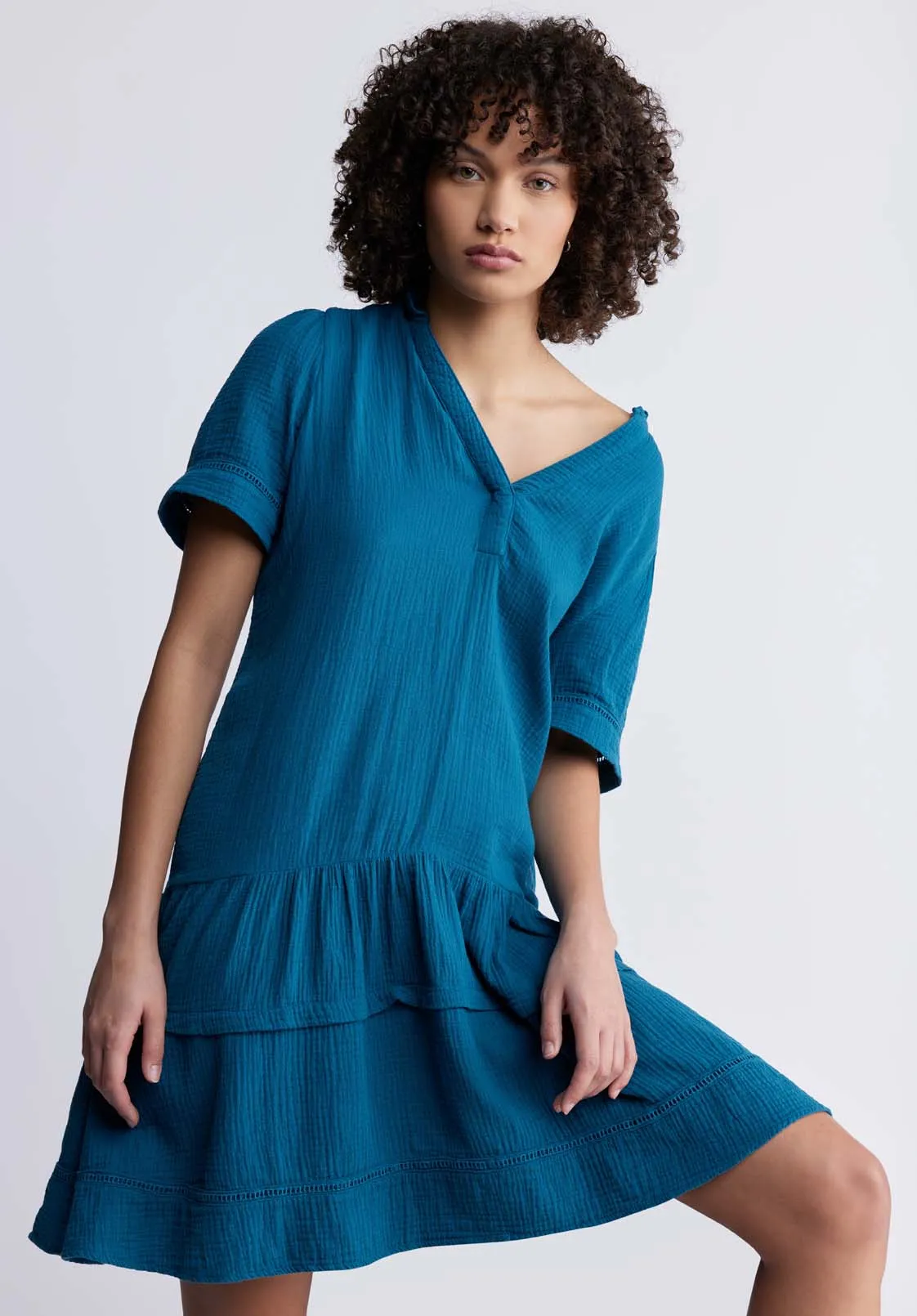 Zinnia Women's Ruffled Dress in Teal Blue - WD0033P