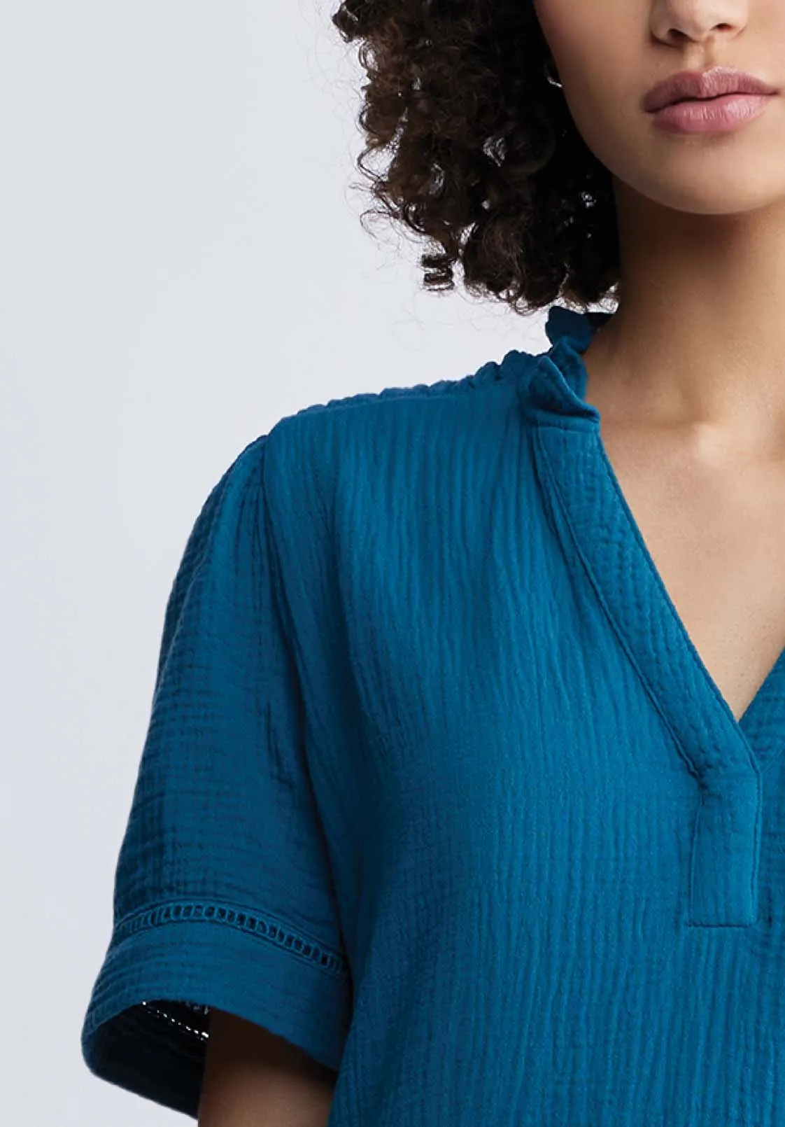 Zinnia Women's Ruffled Dress in Teal Blue - WD0033P
