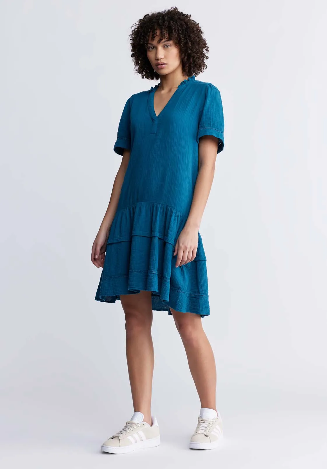 Zinnia Women's Ruffled Dress in Teal Blue - WD0033P