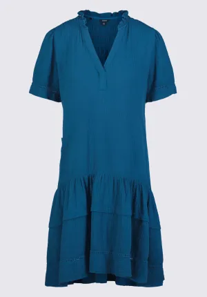 Zinnia Women's Ruffled Dress in Teal Blue - WD0033P