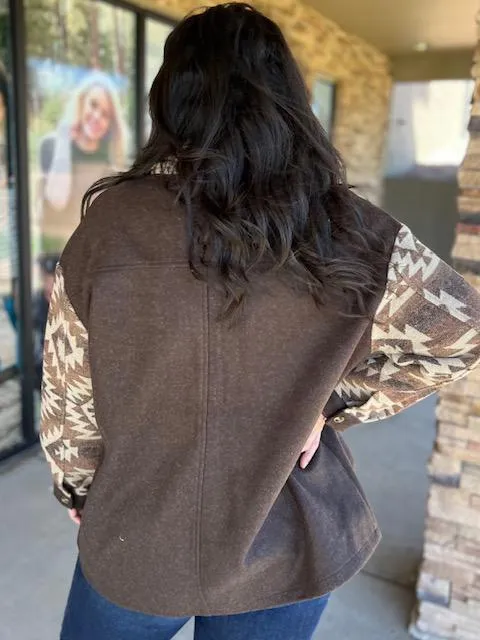 Zoe Brown Aztec Print Contrast Shacket